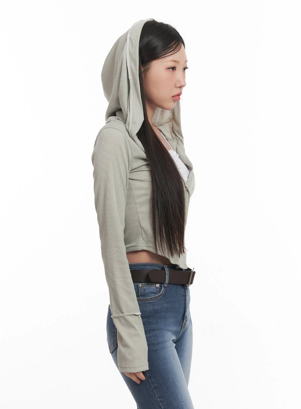 Hooded Layered Crop Cardigan CM531 - Image 3
