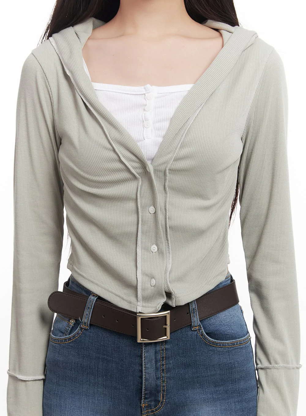 Hooded Layered Crop Cardigan CM531 - Image 8