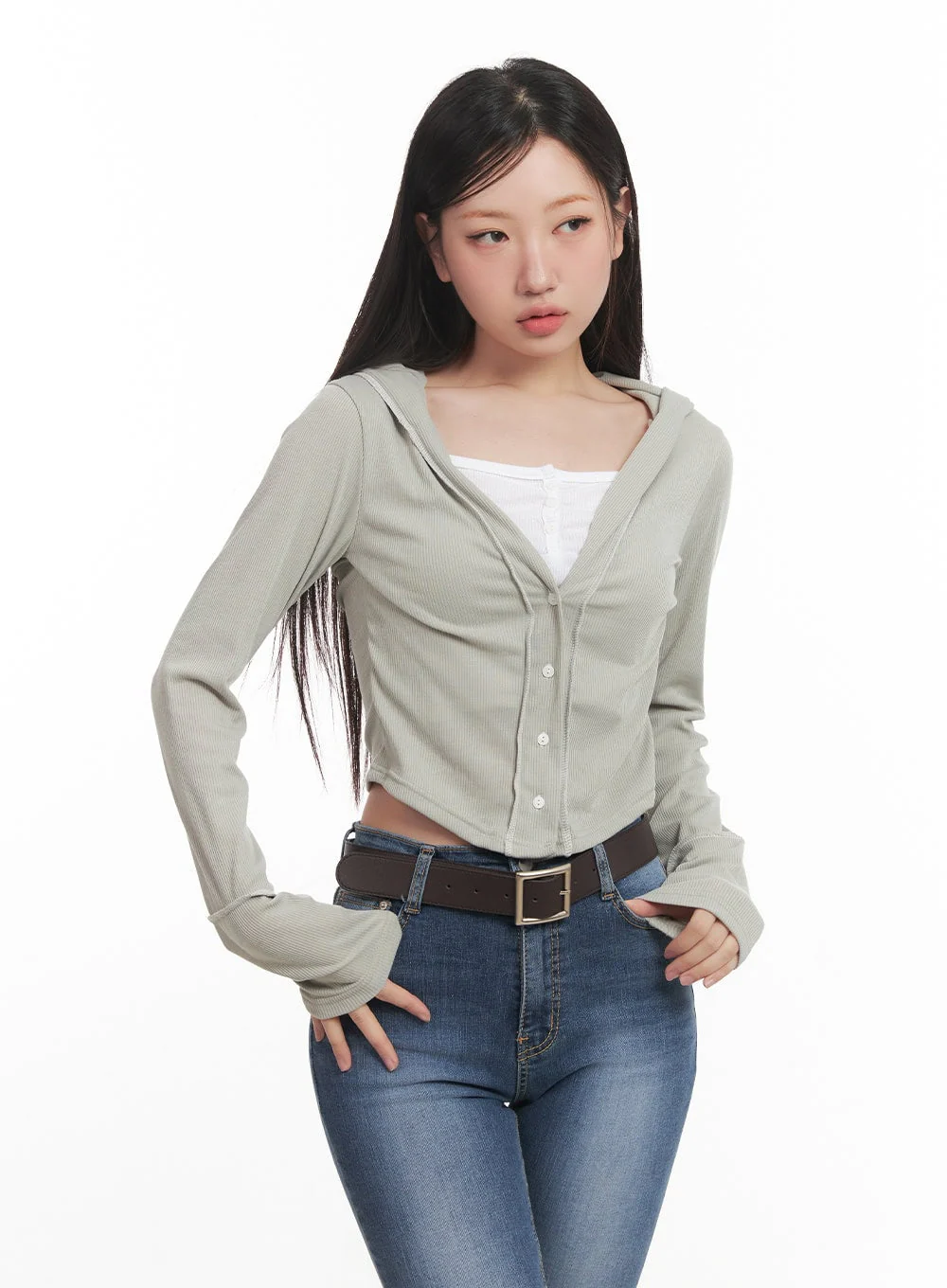 Hooded Layered Crop Cardigan CM531 - Image 9