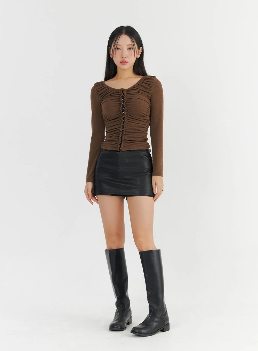 Hook Button Shirred Cardigan CO325 - Image 2