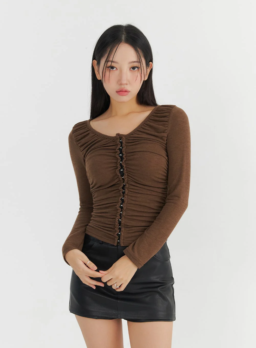 Hook Button Shirred Cardigan CO325 - Image 4