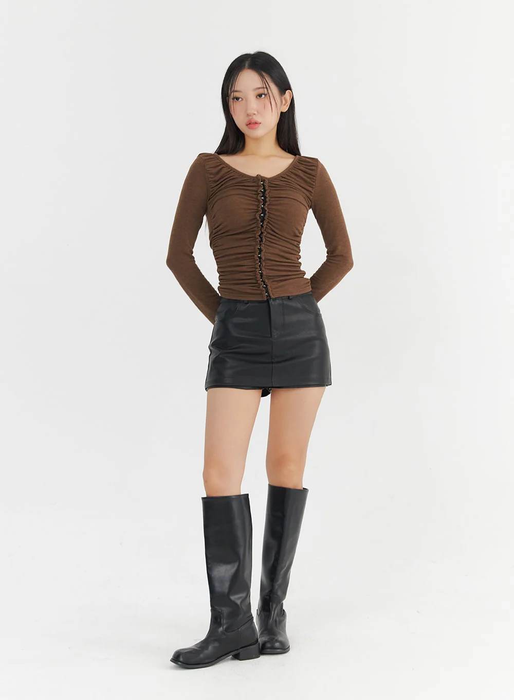 Hook Button Shirred Cardigan CO325 - Image 7