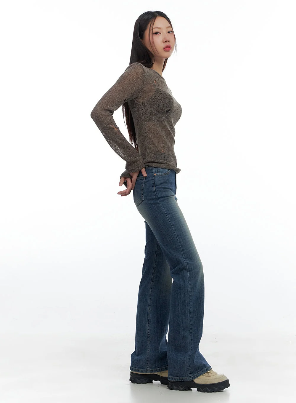 Kara Sleek Fit Washed Bootcut Cotton Jeans CS425 - Image 3
