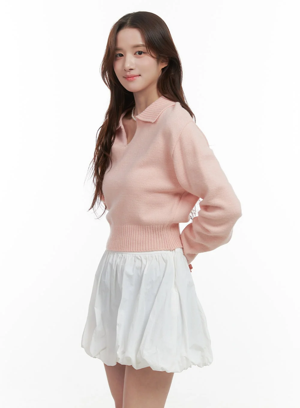 Knit Collared Crop Sweater OO421 - Image 5