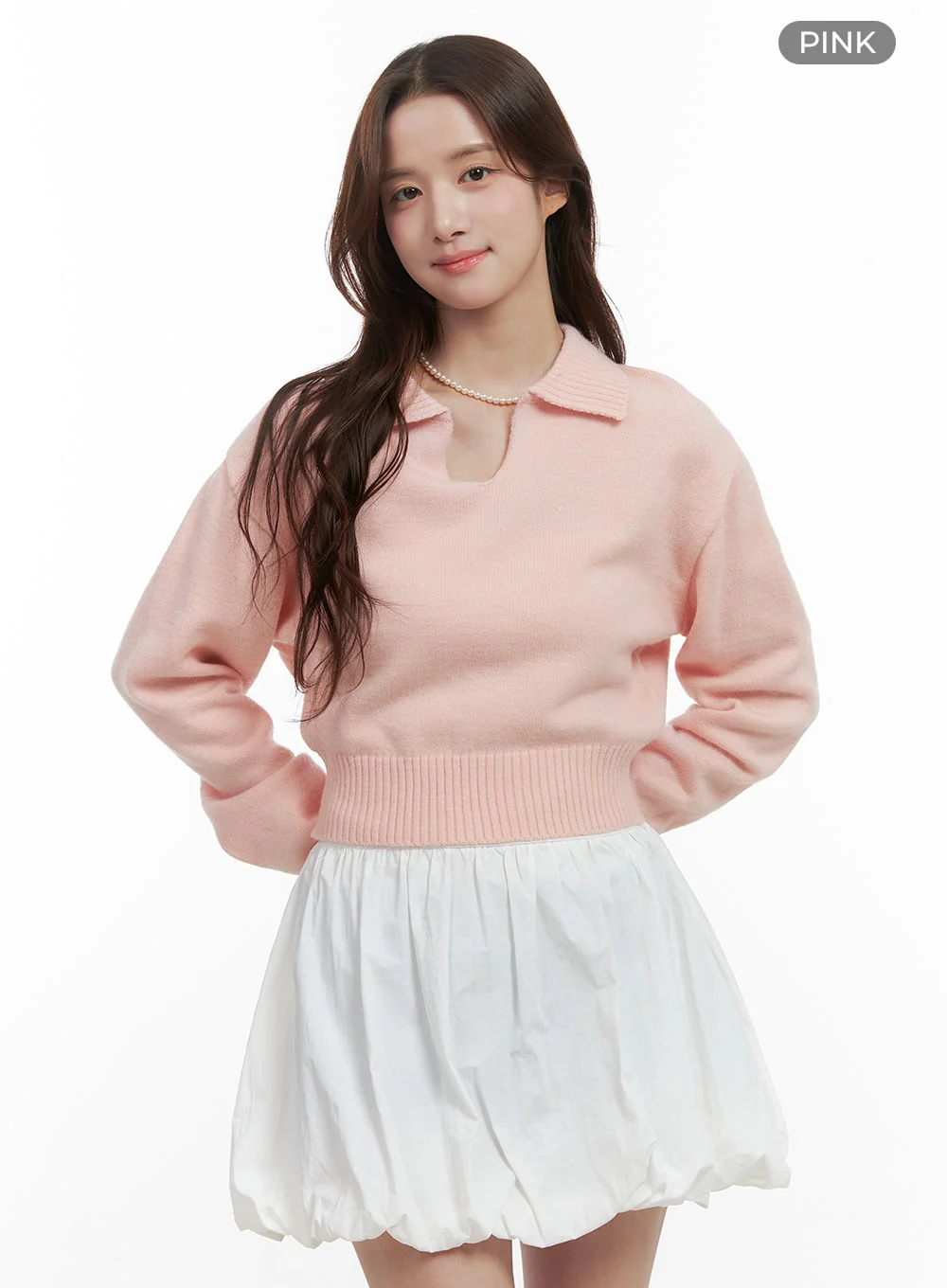Knit Collared Crop Sweater OO421 - Image 7