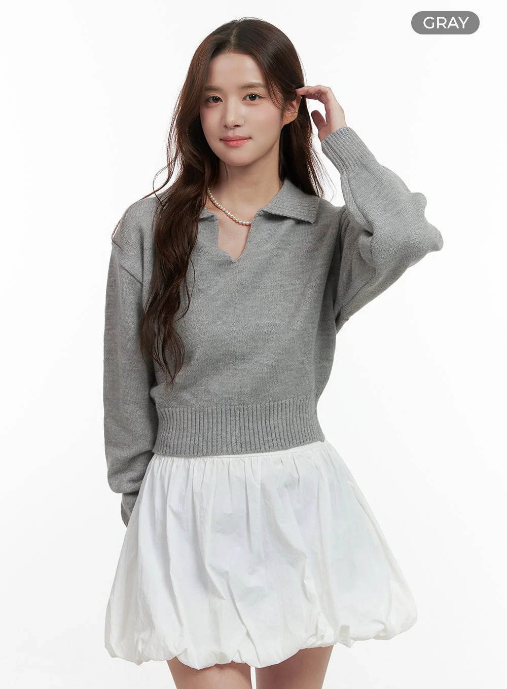 Knit Collared Crop Sweater OO421 - Image 8