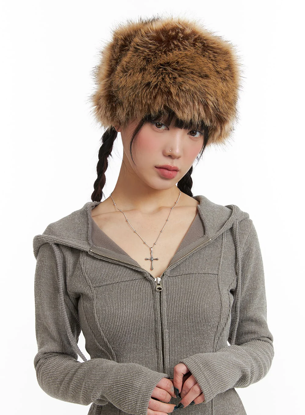 Knit Drawstring Hoodie Mini Dress IJ411 - Image 4