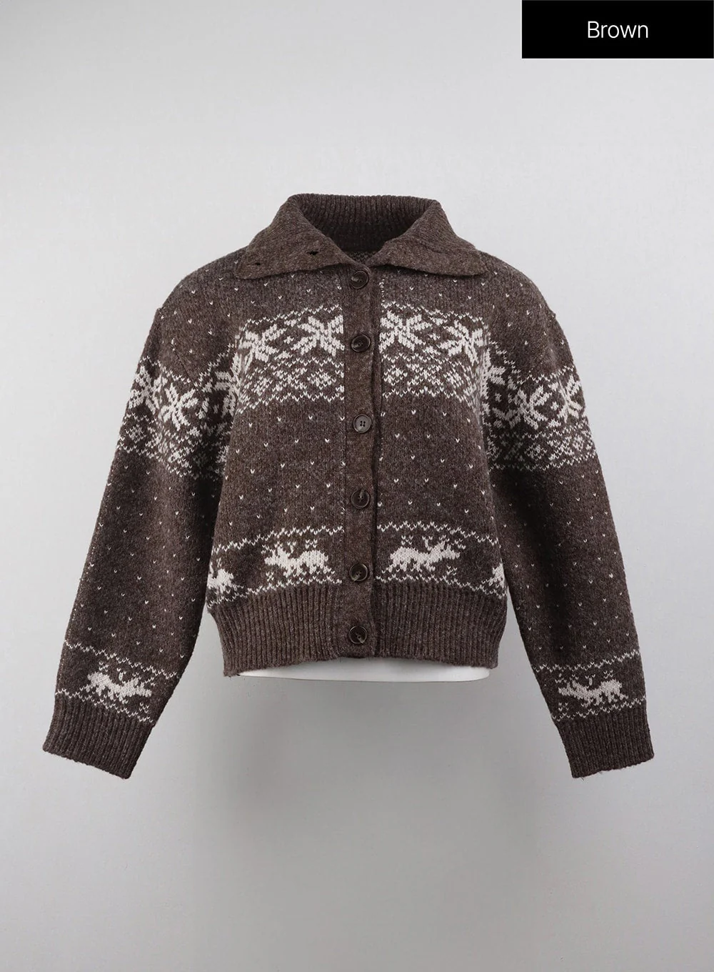 Knit Round Neck Graphic Button Cardigan OJ409 - Image 9