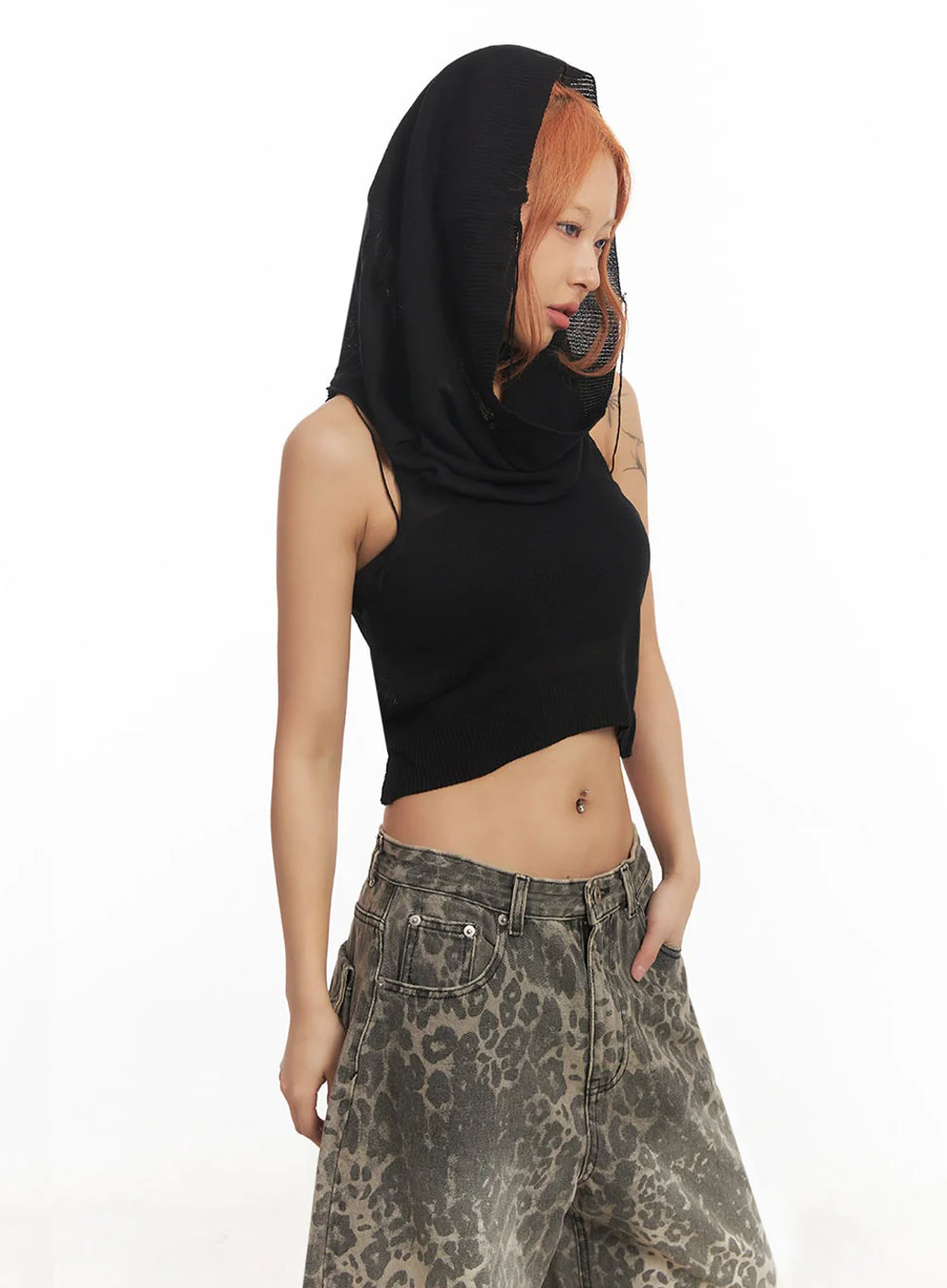 Knit Sleeveless Hooded Crop Top IA517 - Image 8