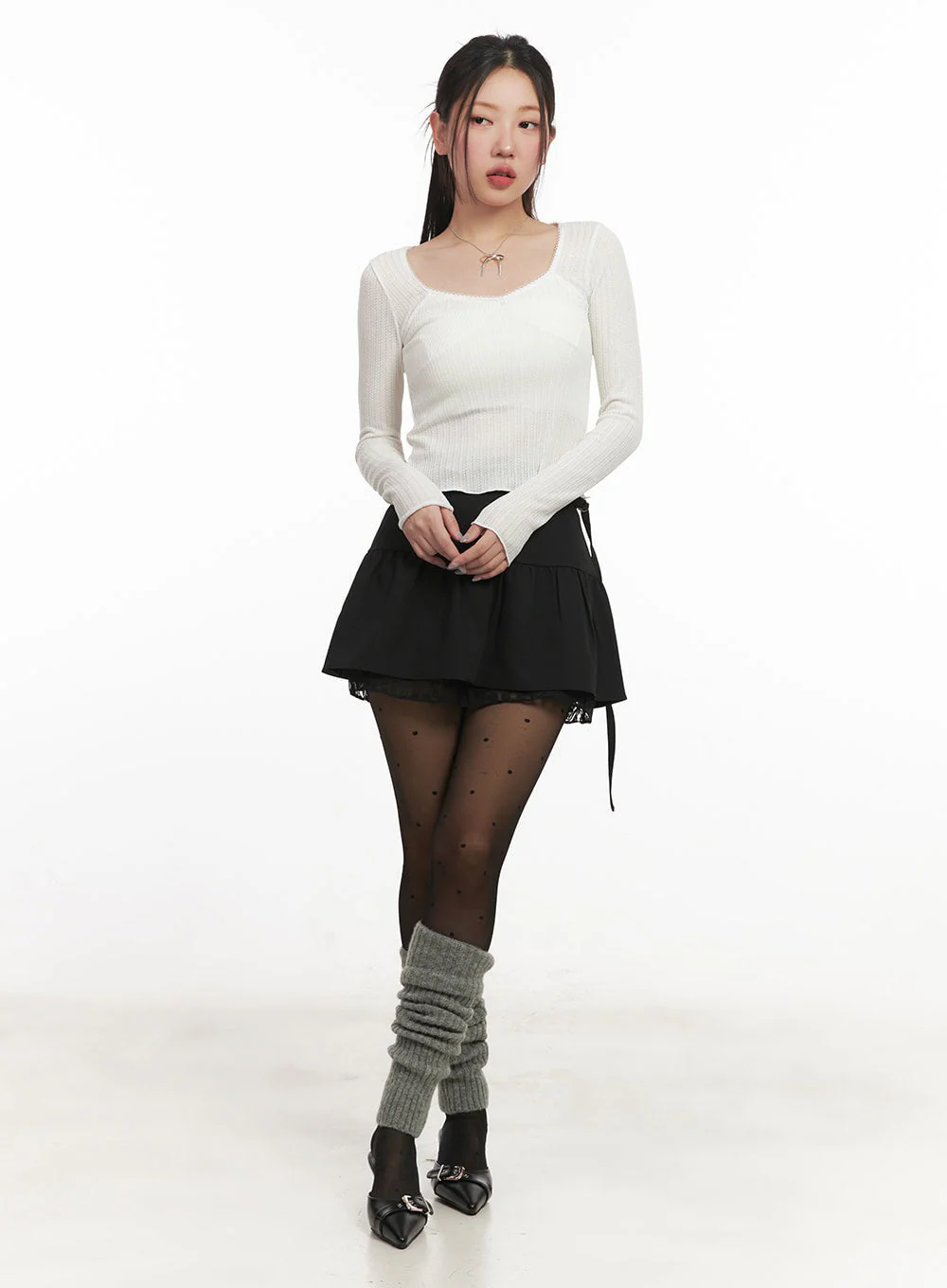 Lace Buckle Flare Mini Skirt IM524 - Image 3