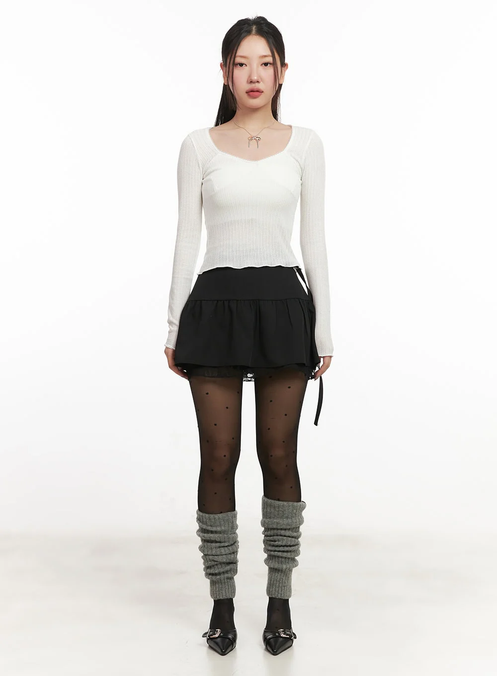 Lace Buckle Flare Mini Skirt IM524 - Image 4