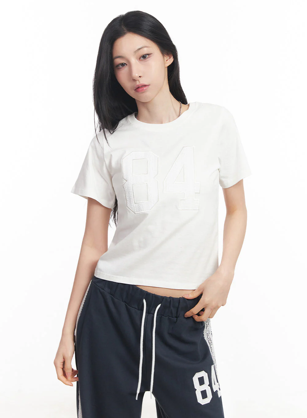 Lace Embroidered "84" Graphic Tee IY516 - Image 10