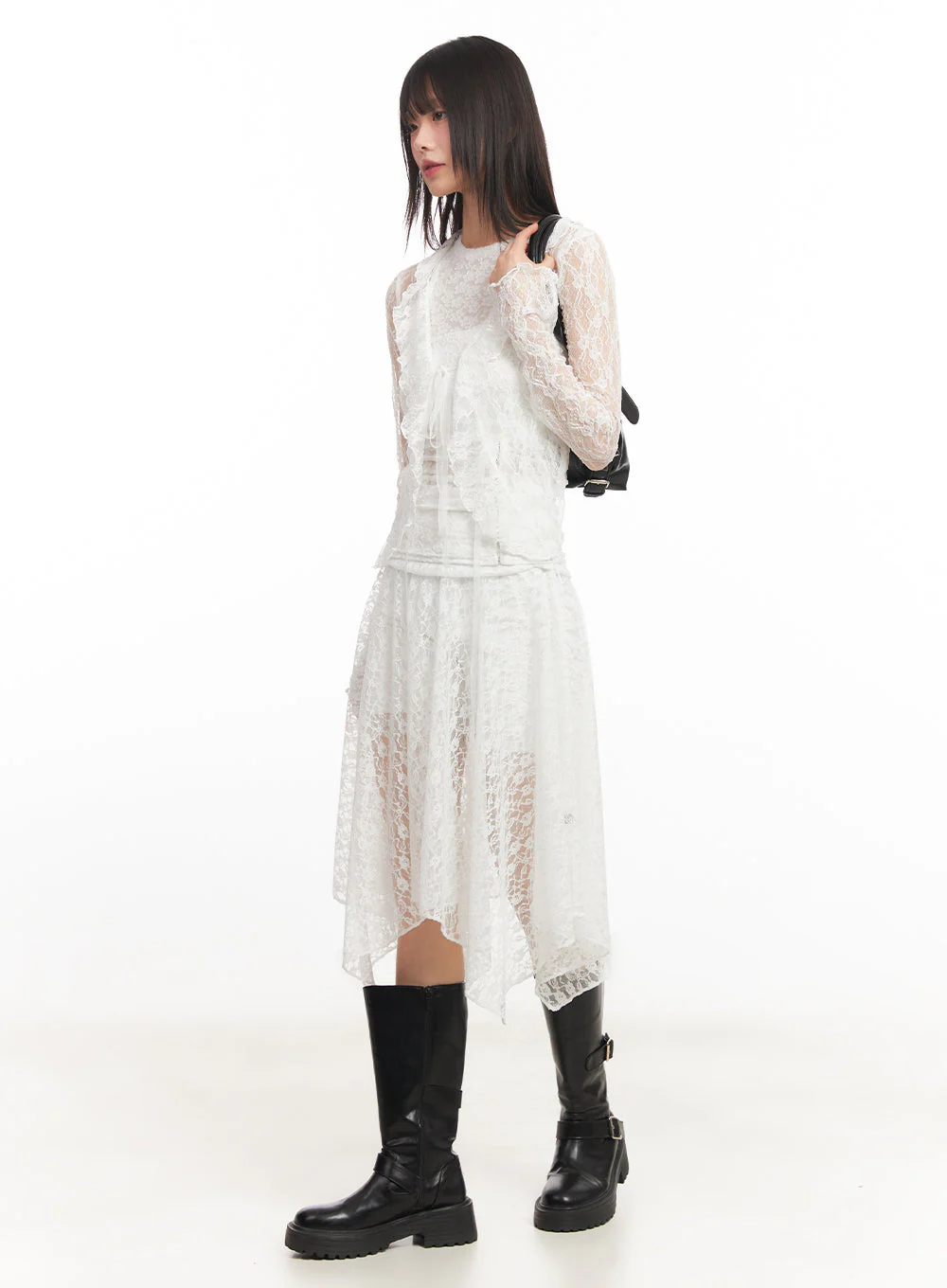 Lace Flare Handkerchief Midi Skirt IY502 - Image 5