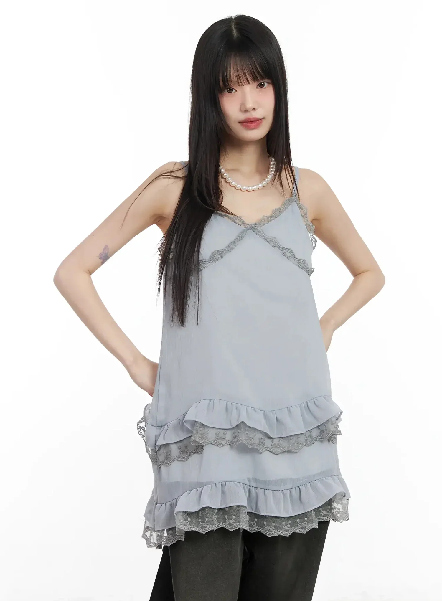 Lace Frill Long Tank Top IM530 - Image 2