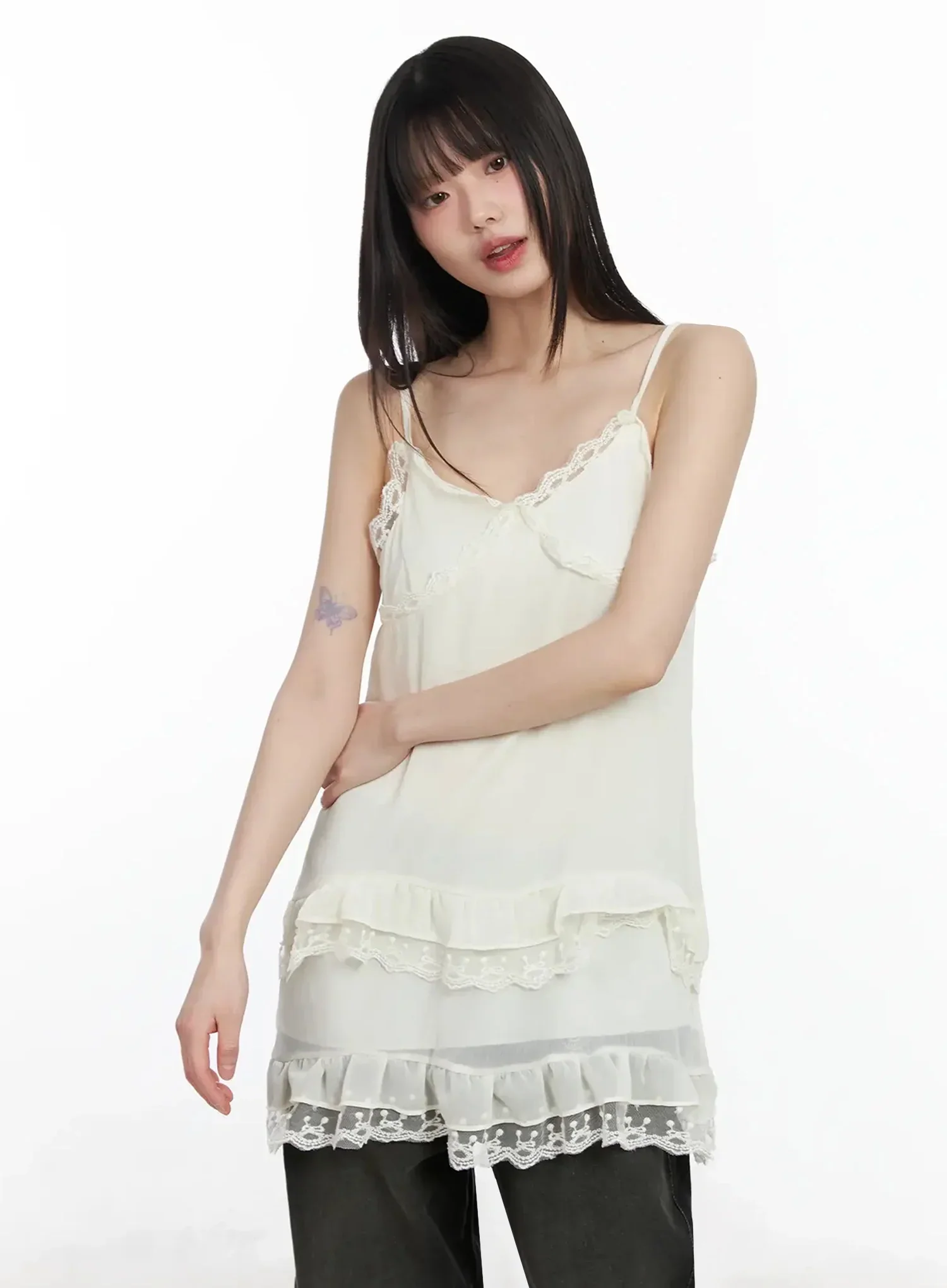 Lace Frill Long Tank Top IM530 - Image 3