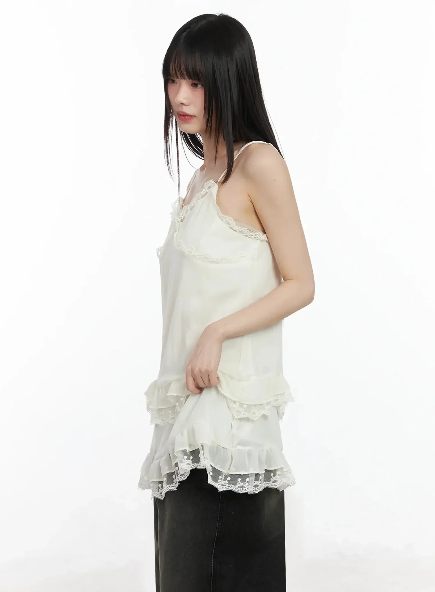Lace Frill Long Tank Top IM530 - Image 8
