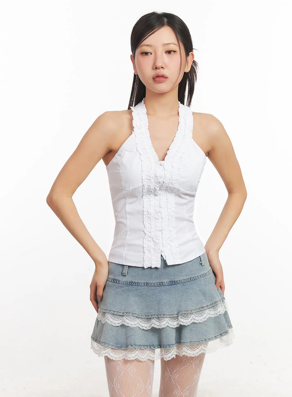 Lace Halter Neck Slim-Fit Top IA525 - Image 14