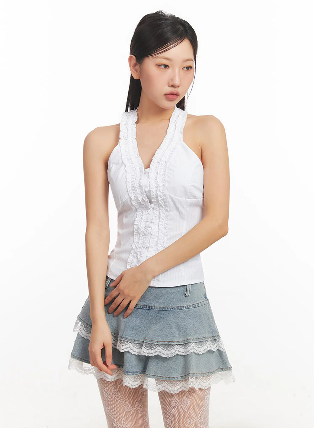 Lace Halter Neck Slim-Fit Top IA525 - Image 2