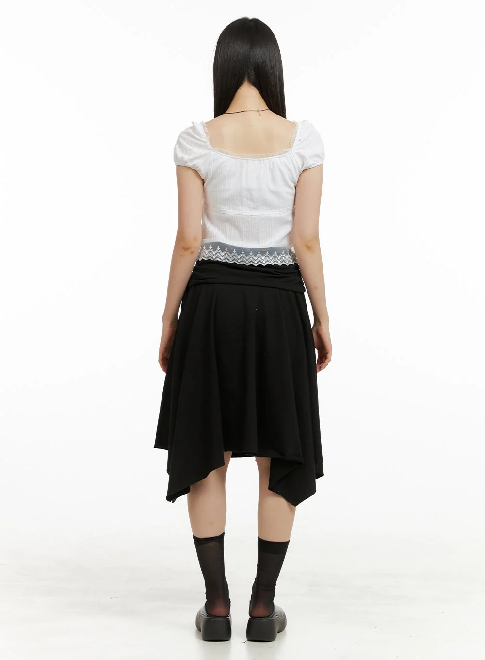 Lace Hem Cotton Ribboned Square Neck Shirt CU425 - Image 6