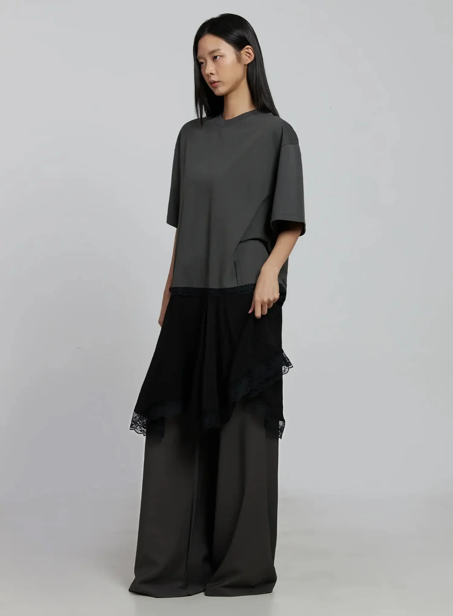 Lace Layered Oversized T-Shirt Dress IM520 - Image 10