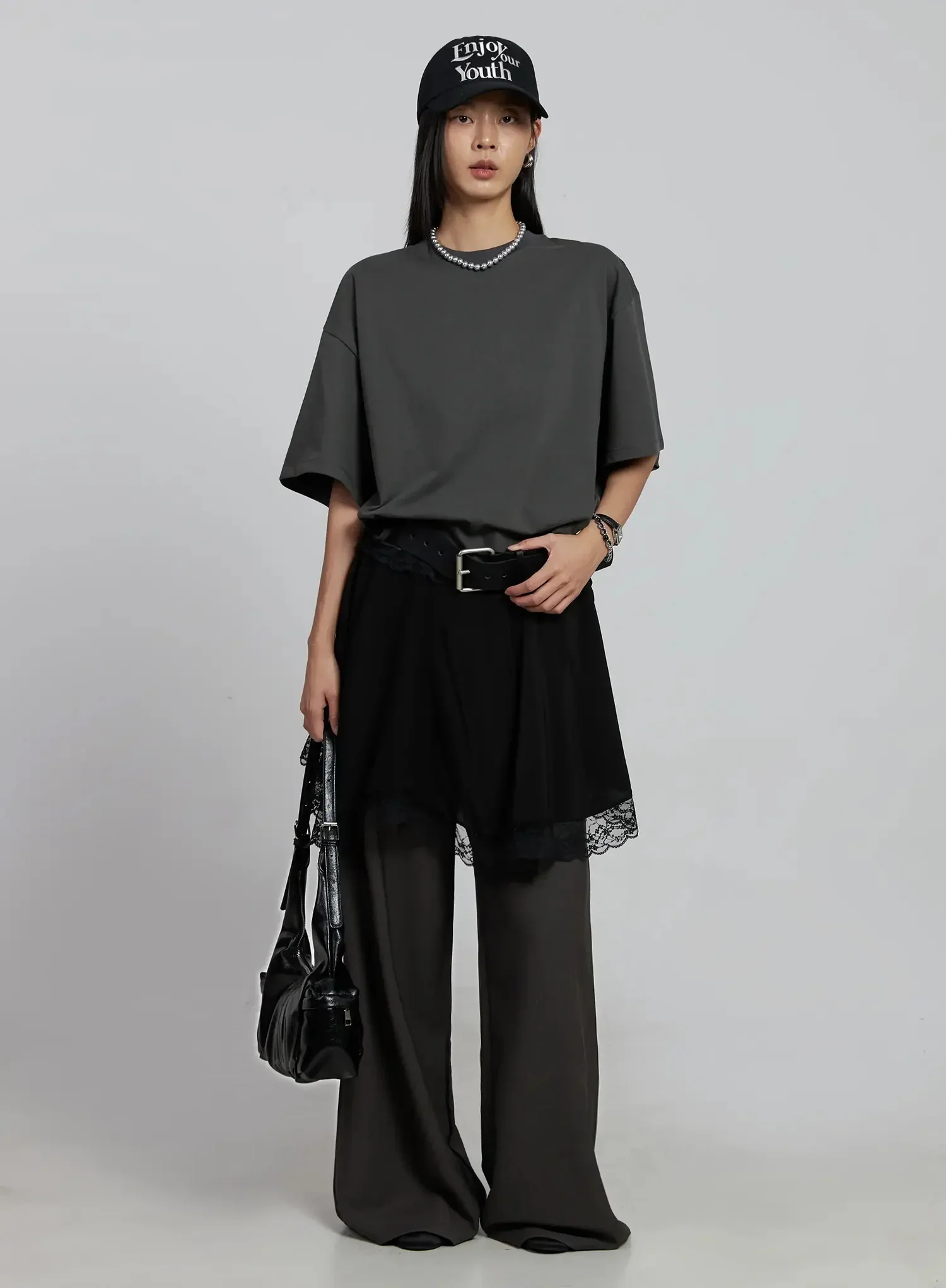 Lace Layered Oversized T-Shirt Dress IM520 - Image 11