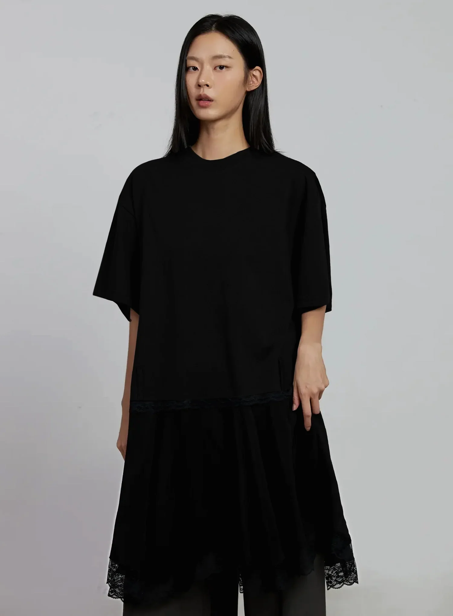 Lace Layered Oversized T-Shirt Dress IM520 - Image 13