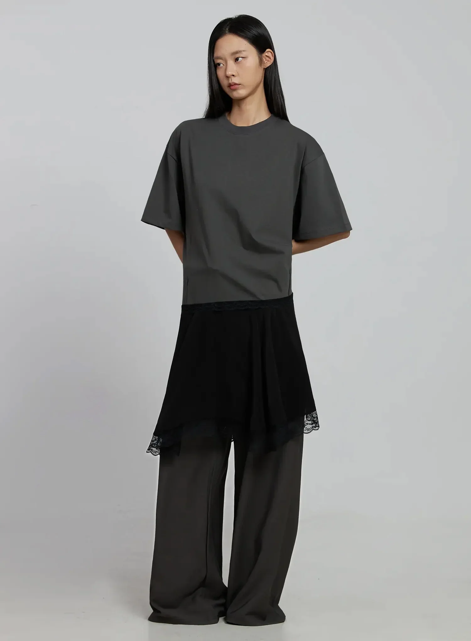 Lace Layered Oversized T-Shirt Dress IM520 - Image 3