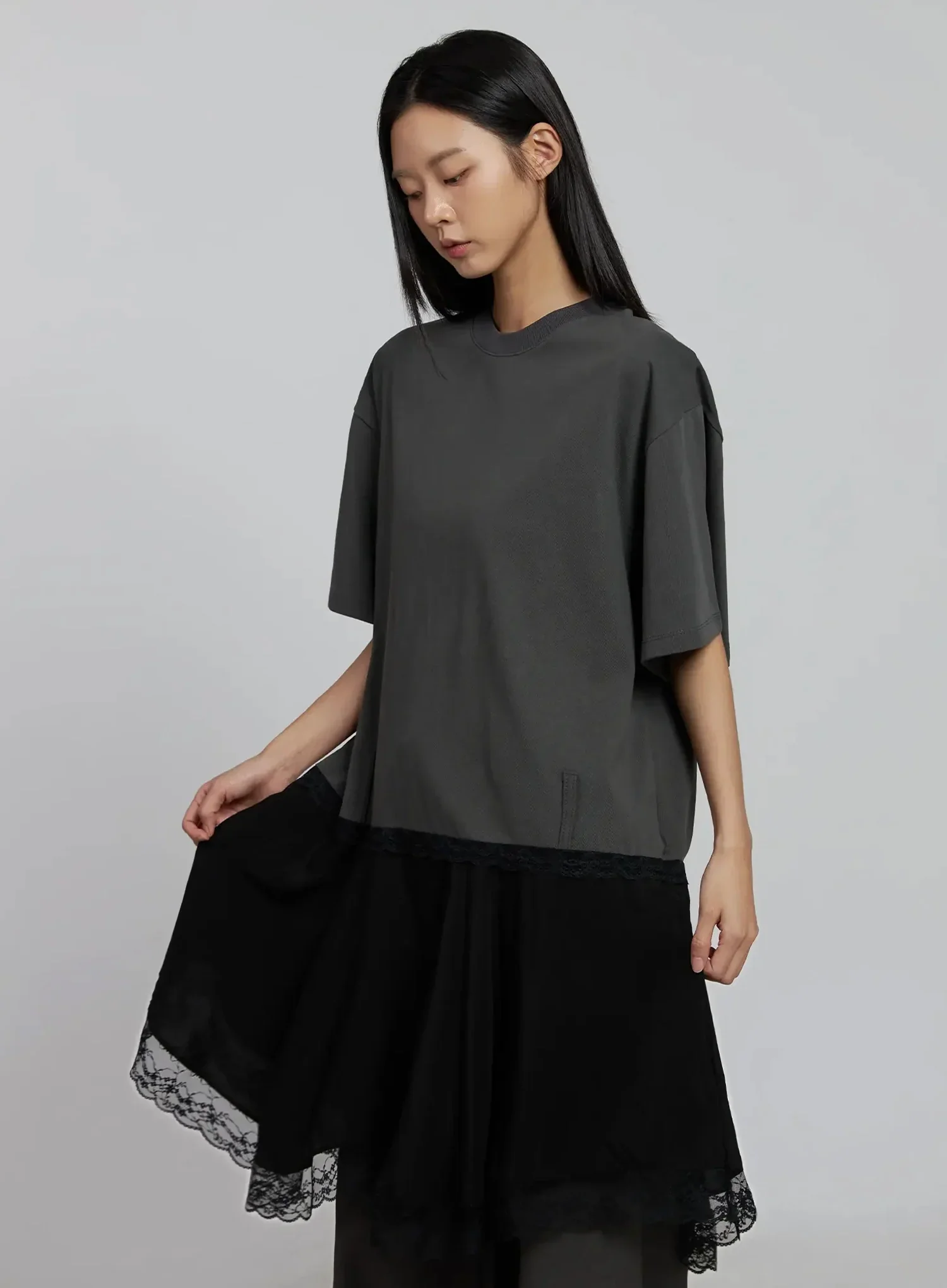 Lace Layered Oversized T-Shirt Dress IM520 - Image 5
