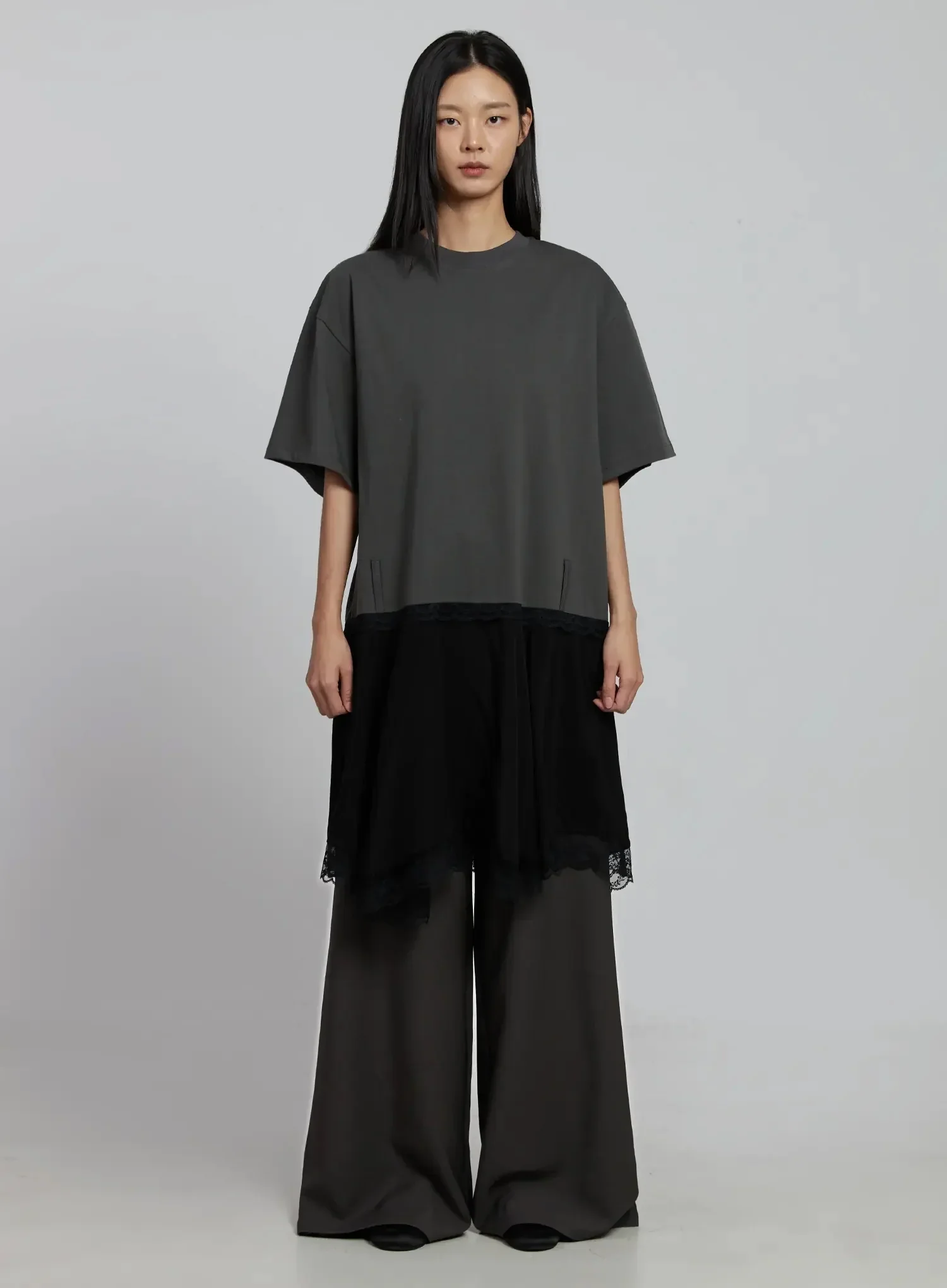 Lace Layered Oversized T-Shirt Dress IM520 - Image 7