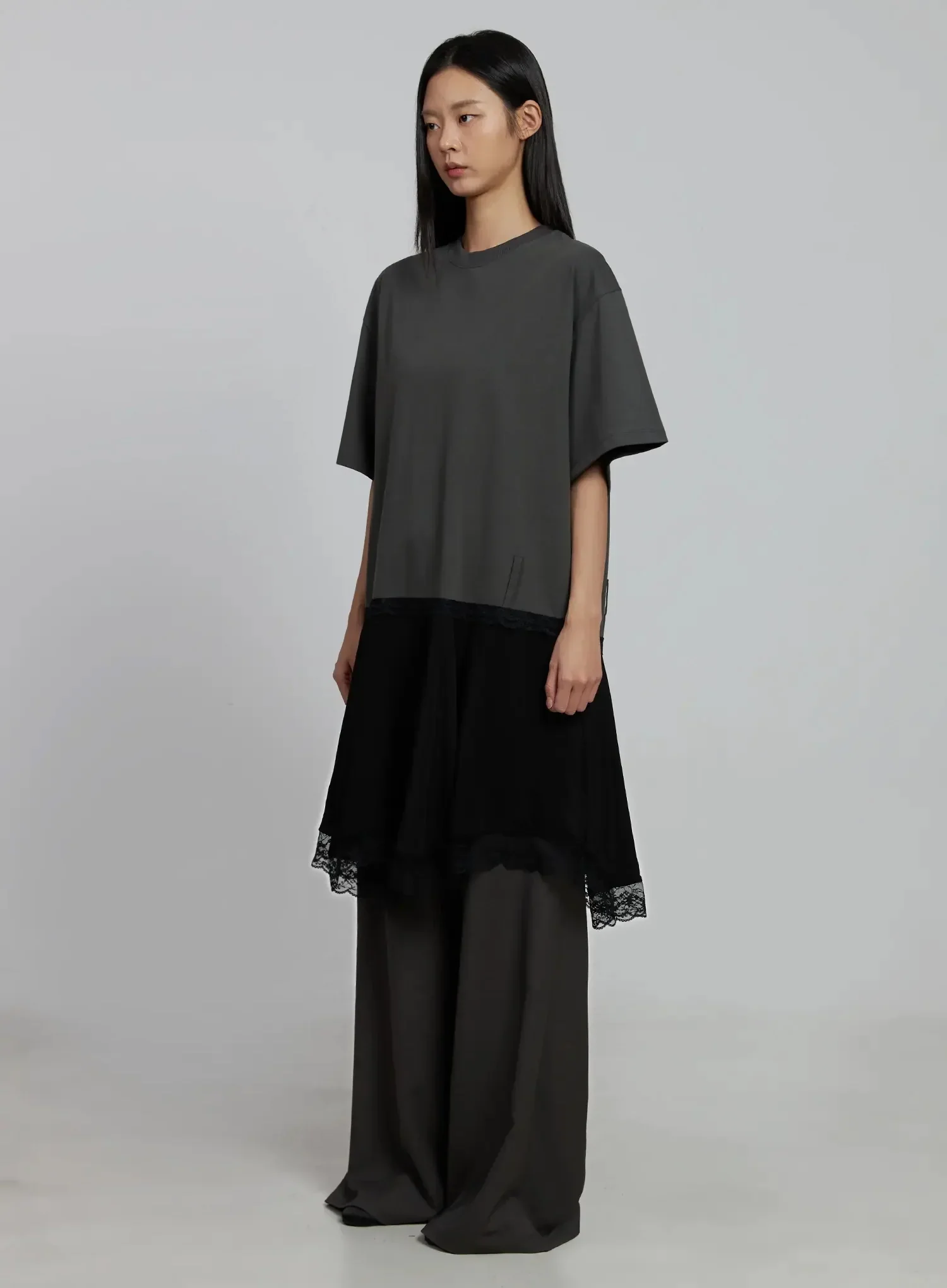 Lace Layered Oversized T-Shirt Dress IM520 - Image 8