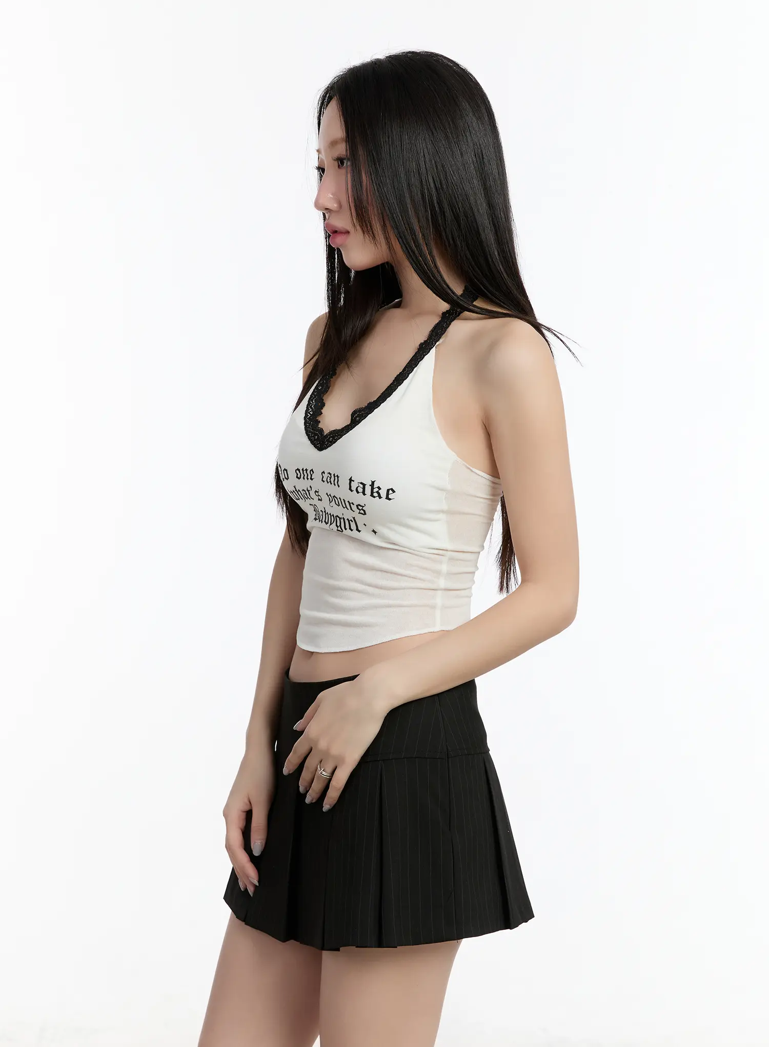 Lace Lettering V-Neck Crop Top CM511 - Image 6