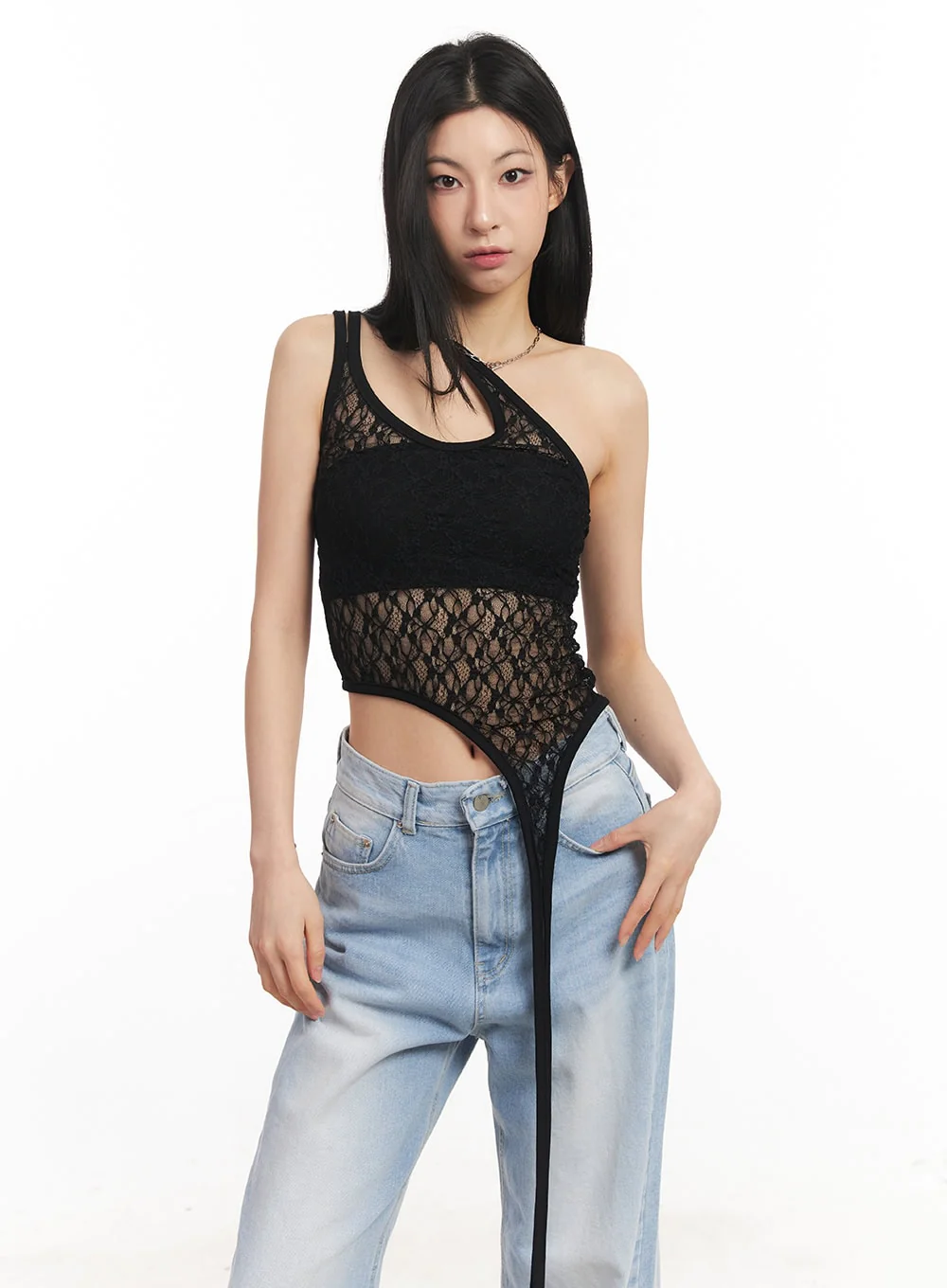Lace Mesh Asymmetric Tank Top CA516 - Image 3