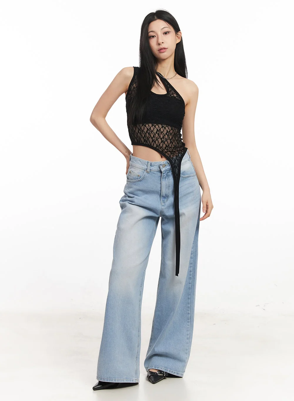 Lace Mesh Asymmetric Tank Top CA516 - Image 6