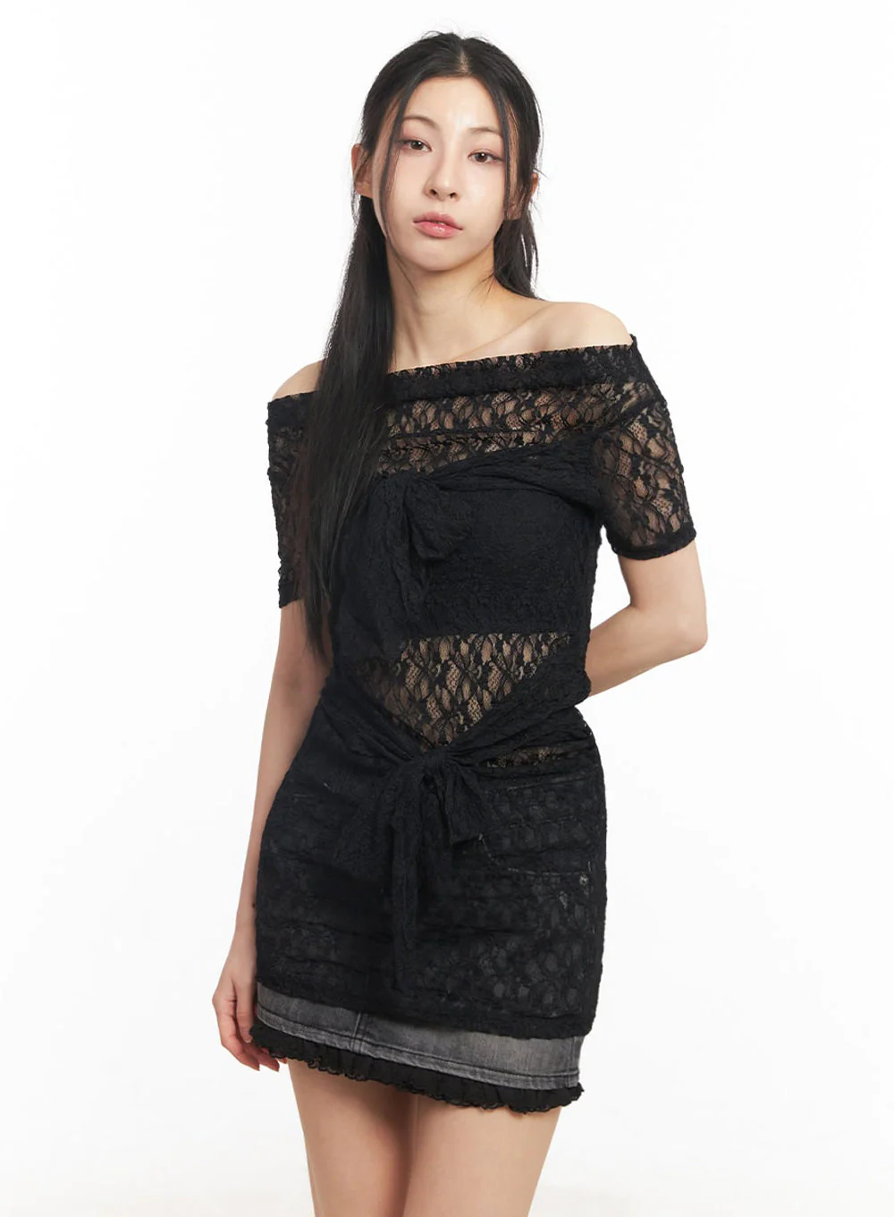 Lace Off-Shoulder Mini Dress IU509 - Image 6
