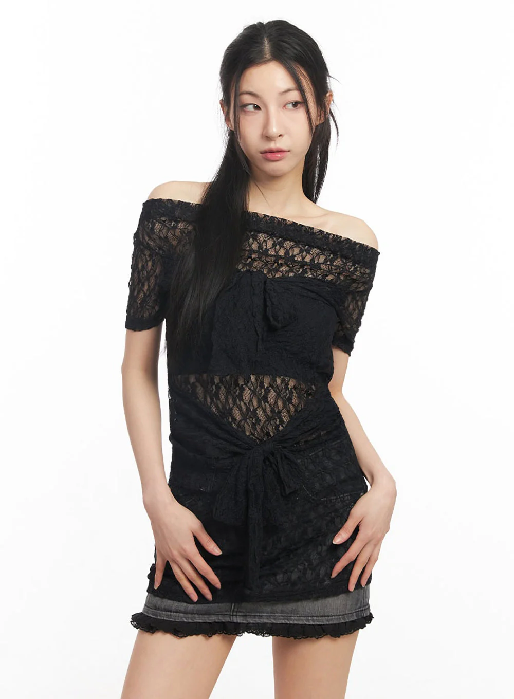 Lace Off-Shoulder Mini Dress IU509 - Image 7