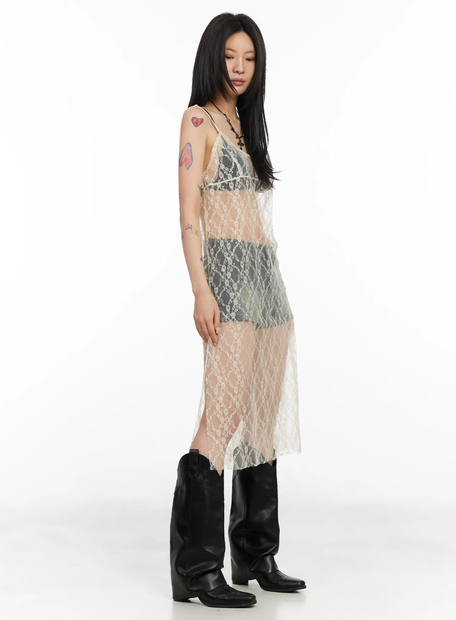 Lace Sheer Overlay Dress CM517 - Image 7