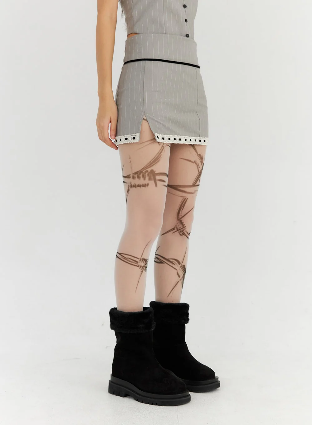Lace Stripe Tailored Mini Skirt CN314 - Image 5