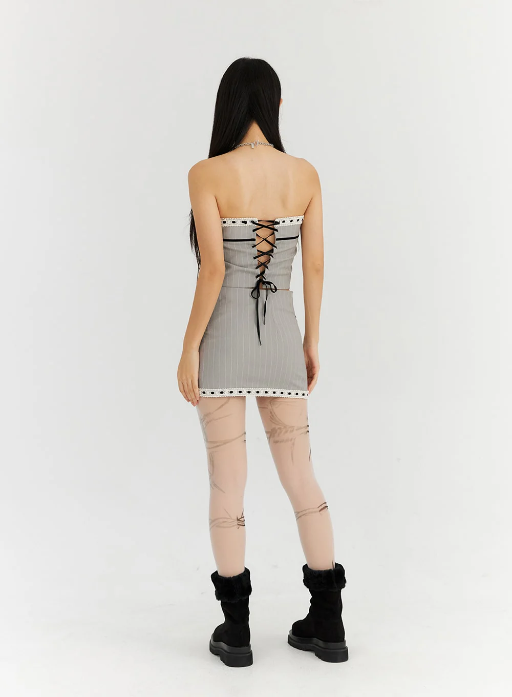 Lace Stripe Tailored Mini Skirt CN314 - Image 7