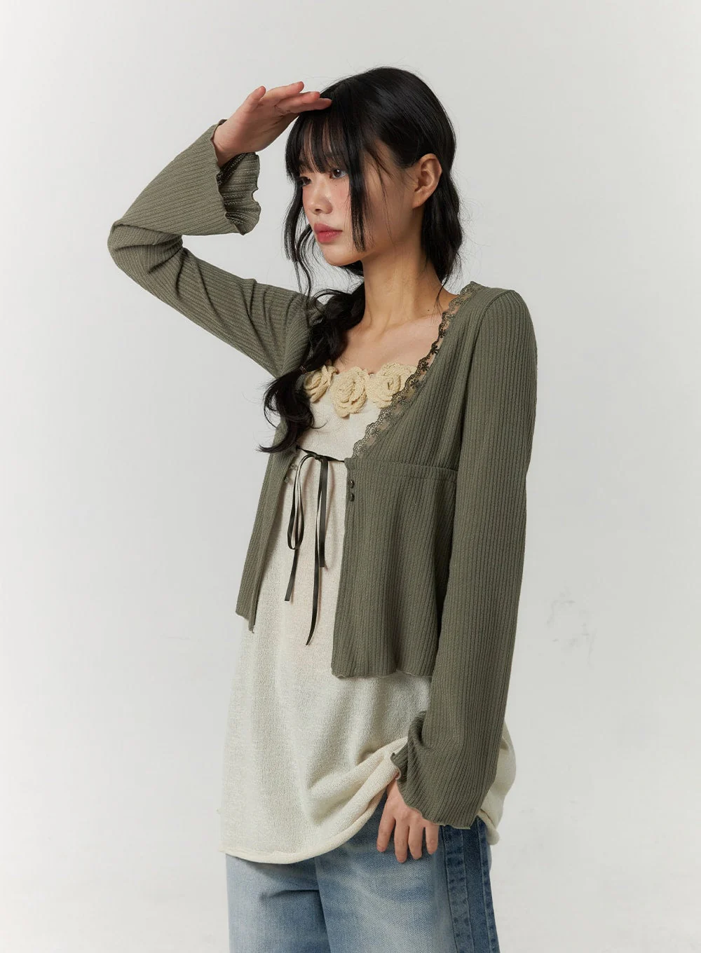Lace Trim Cropped Cardigan CF406 - Image 2