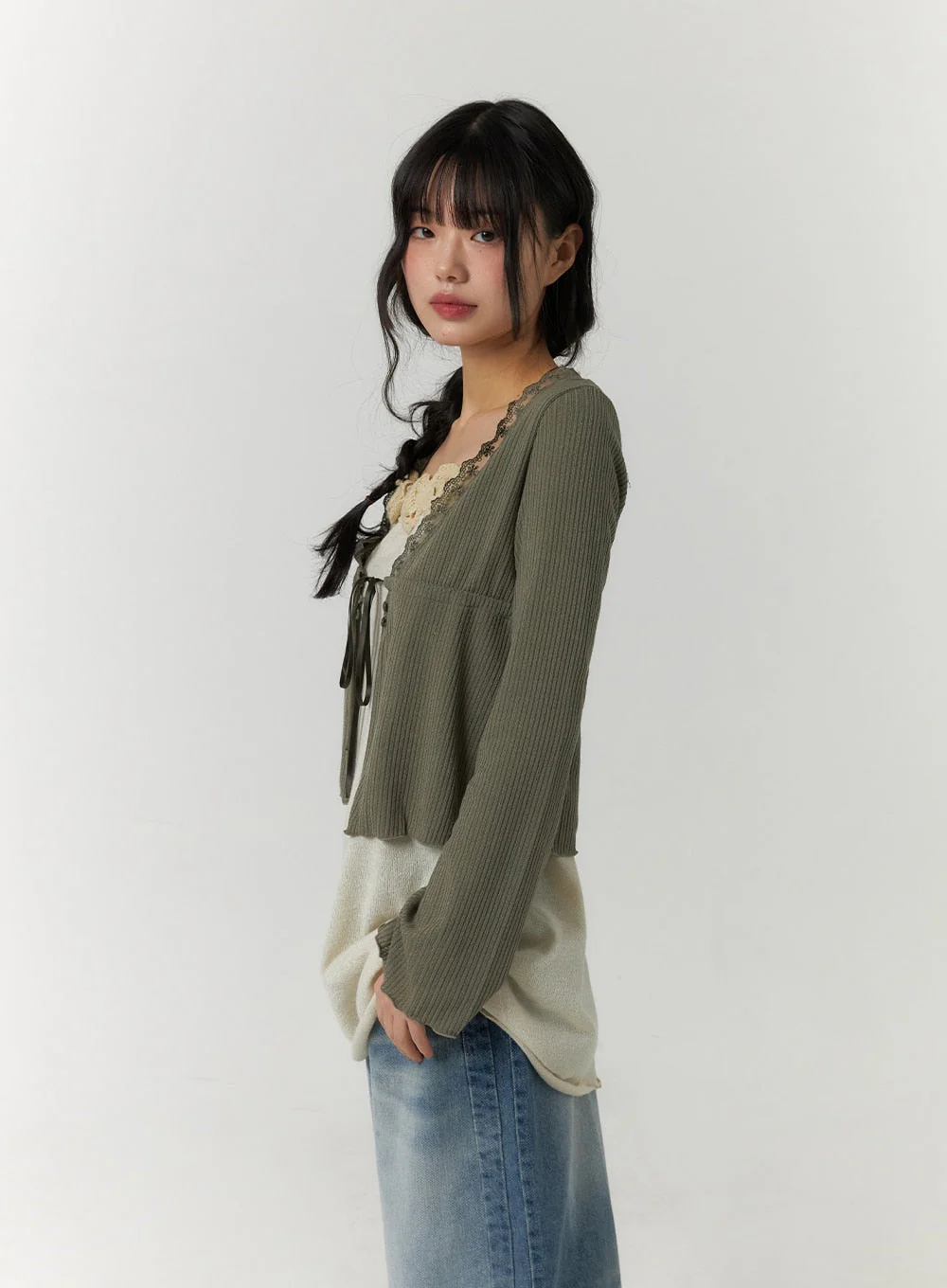 Lace Trim Cropped Cardigan CF406 - Image 7