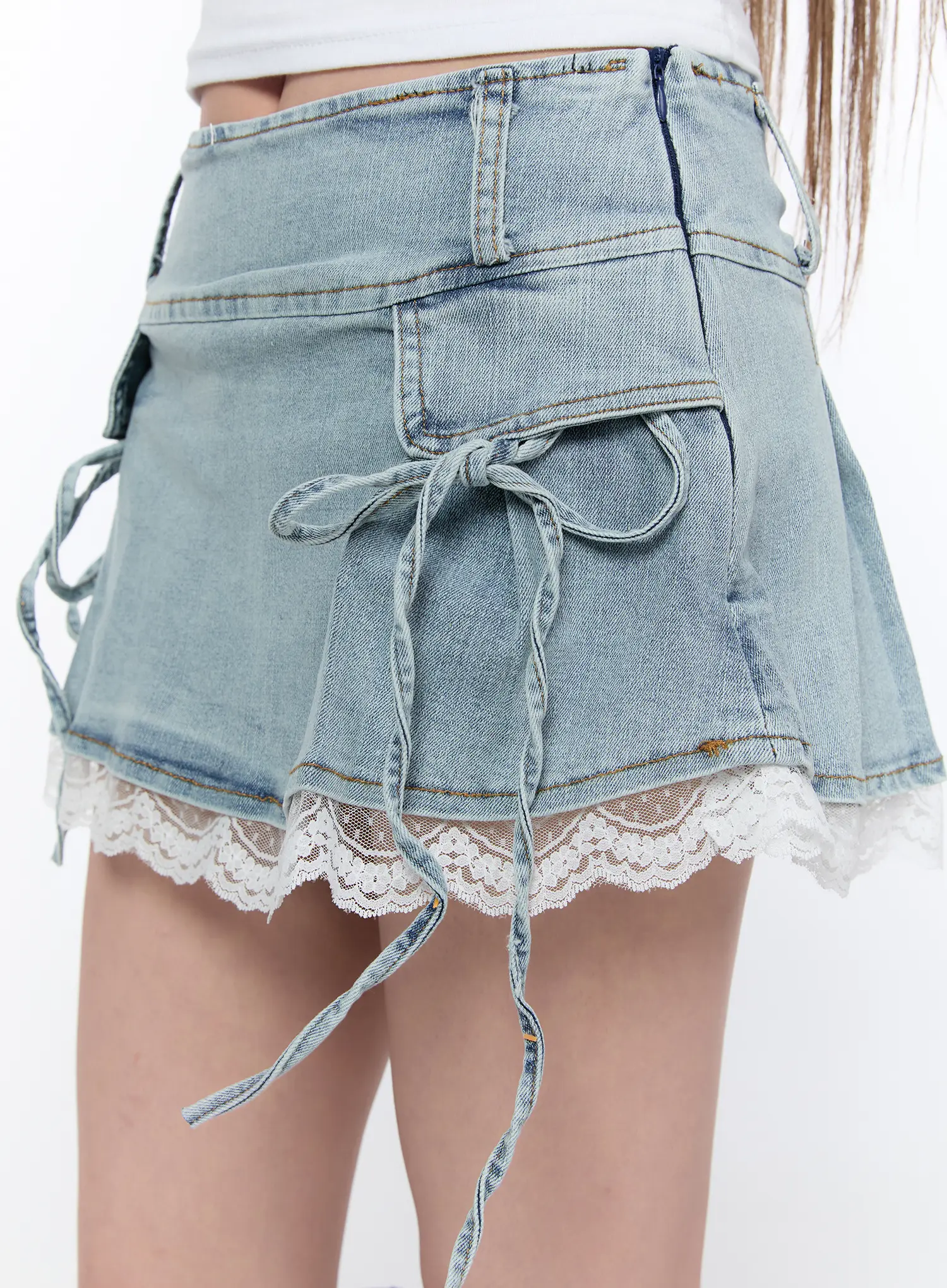Lace Trim Denim Mini Skirt CA520 - Image 3