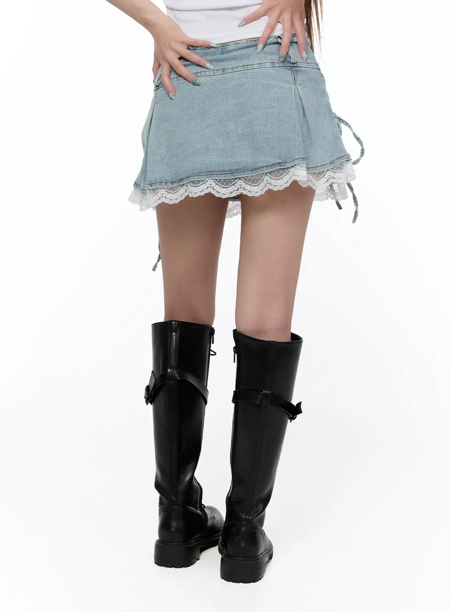 Lace Trim Denim Mini Skirt CA520 - Image 6