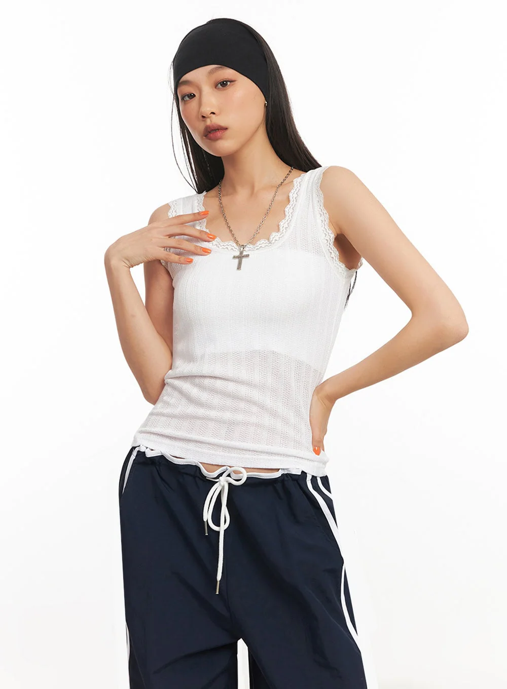 Lace-Trim Fitted Tank IA507 - Image 6
