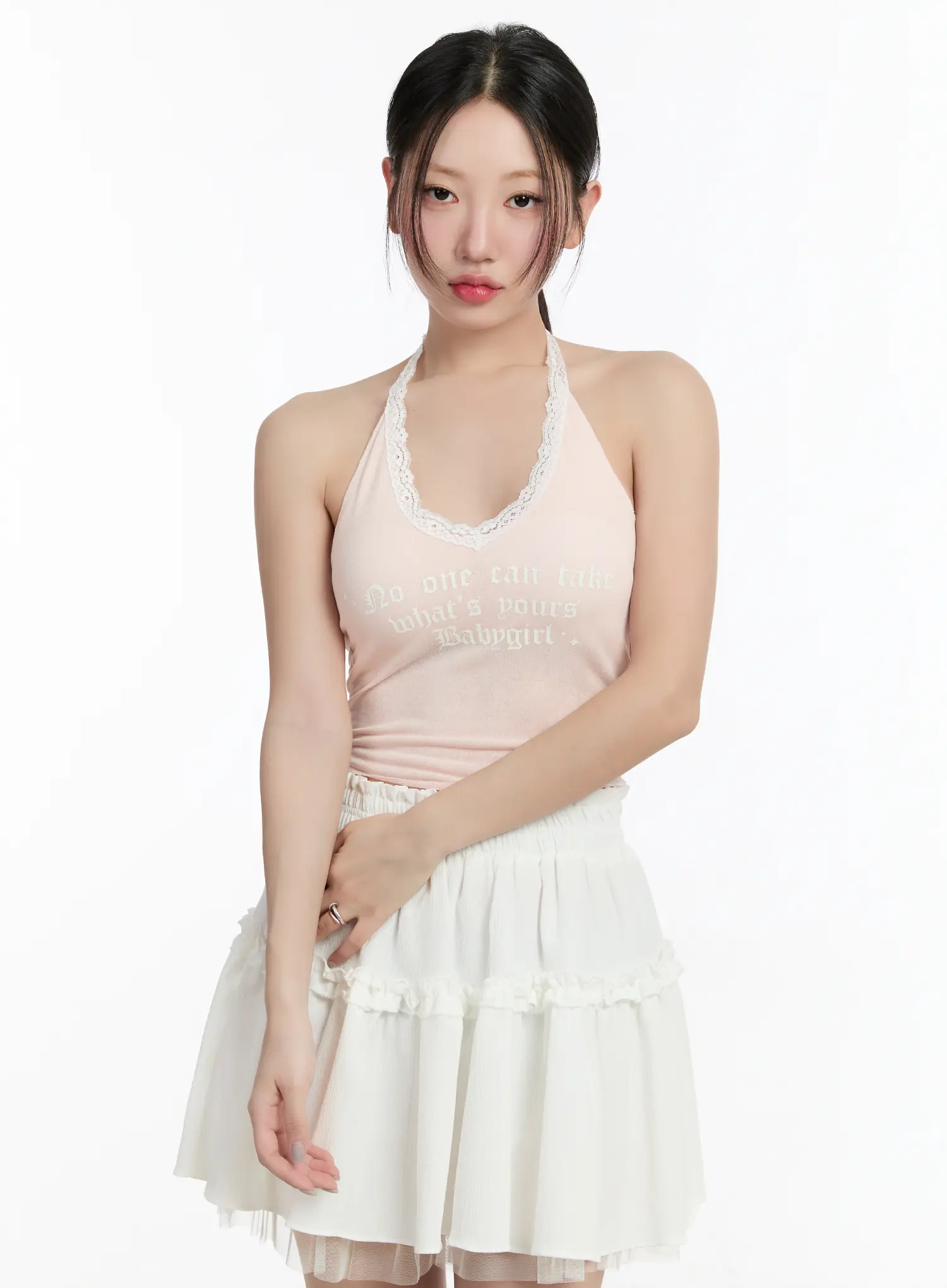 Lace Trim Halter Crop Top CM511