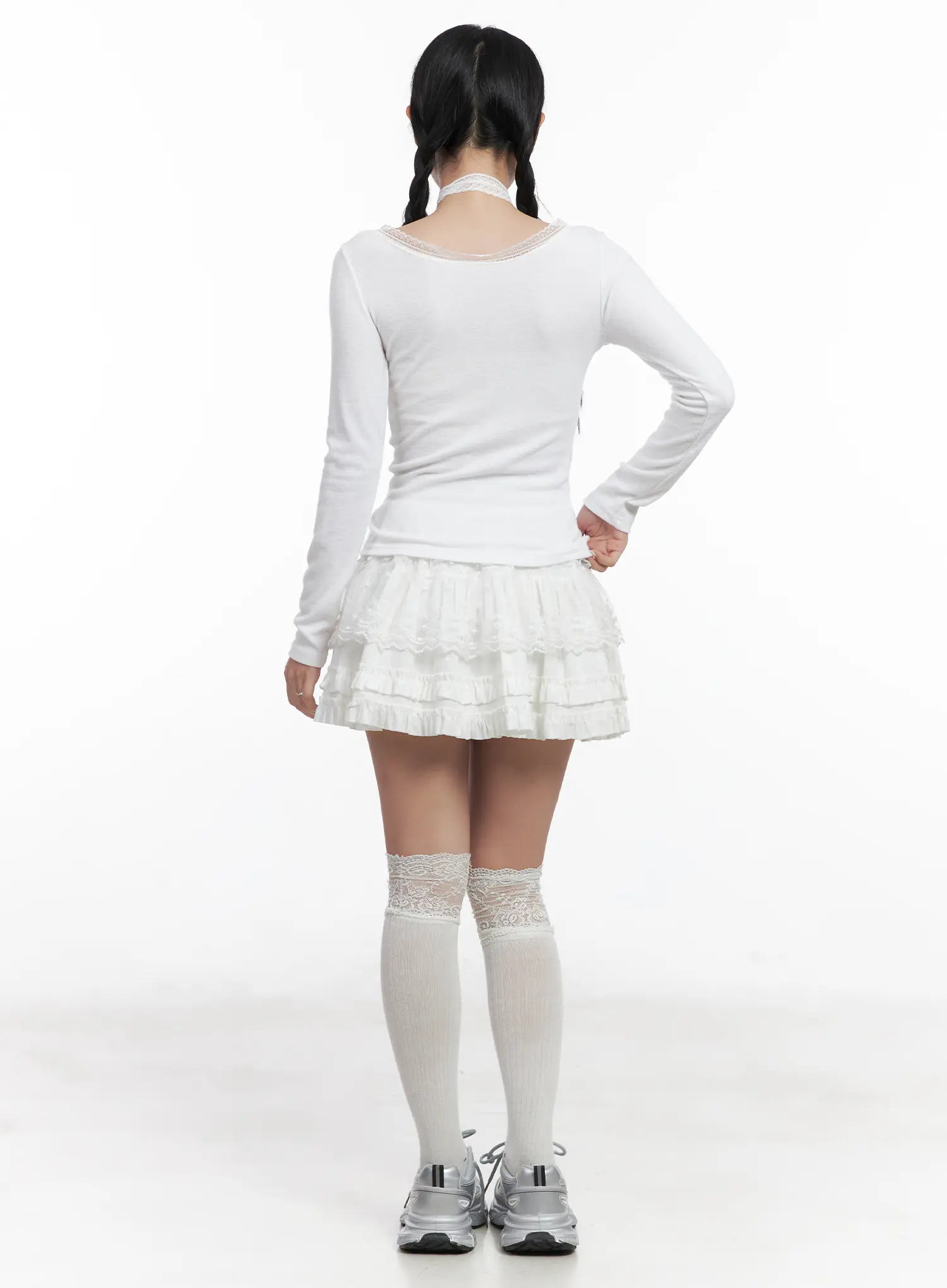 Lace Trim Long Sleeve Top & Scarf Set CN528 - Image 4