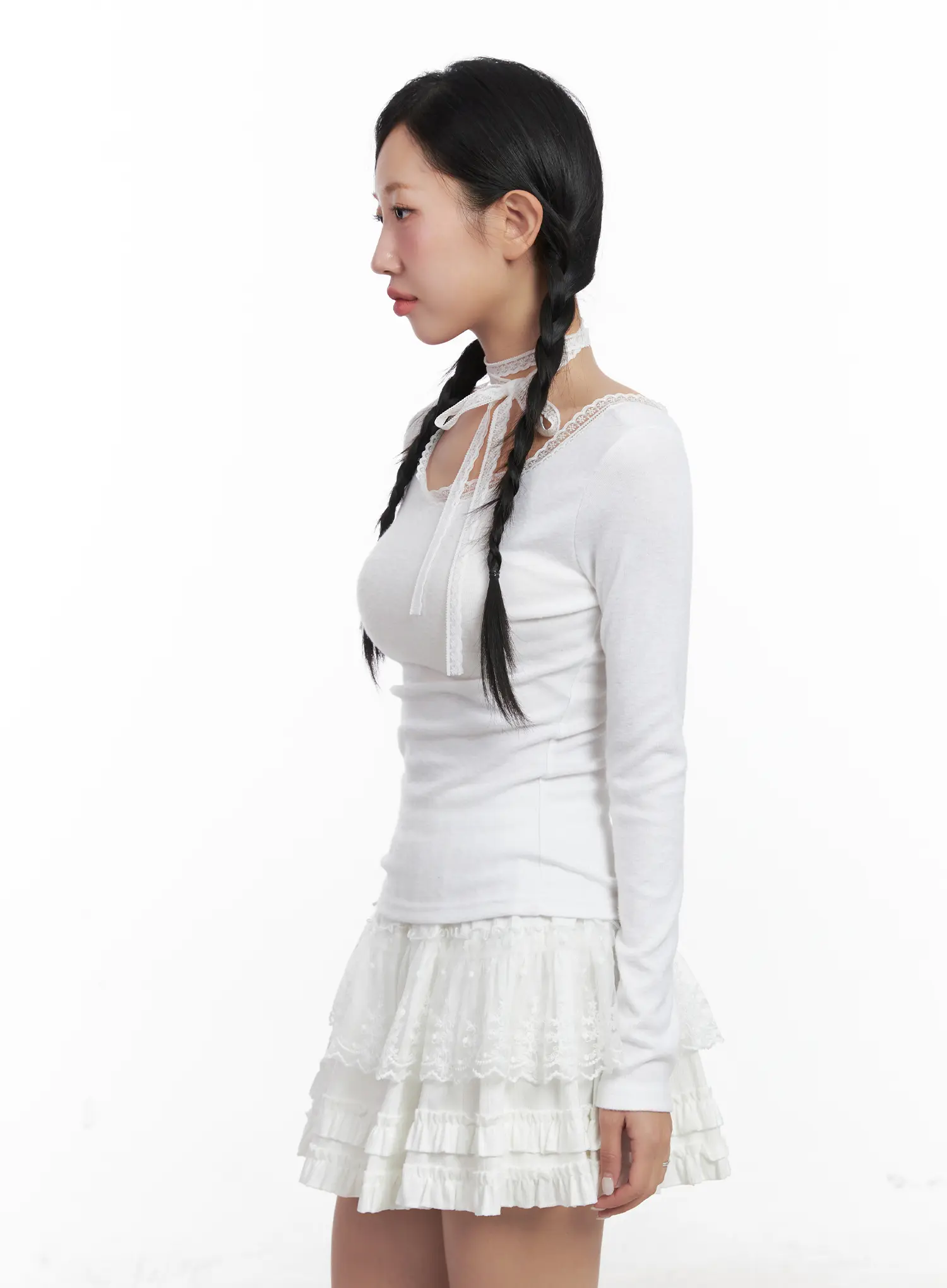 Lace Trim Long Sleeve Top & Scarf Set CN528 - Image 5