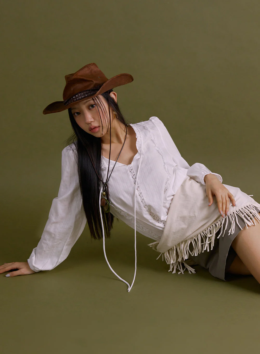 Lace-Trim Loose-Fit Blouse IF511 - Image 10