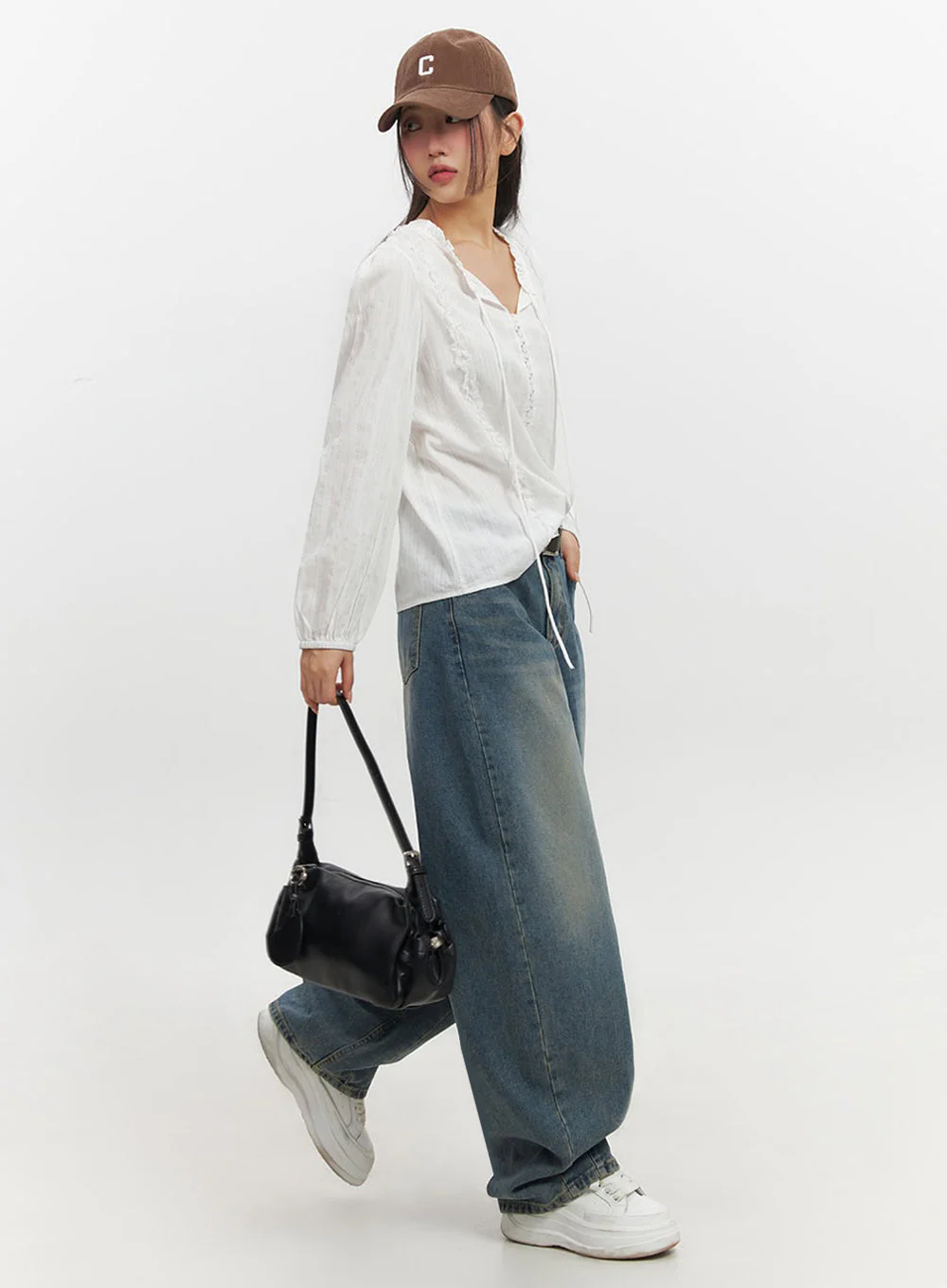 Lace-Trim Loose-Fit Blouse IF511 - Image 3