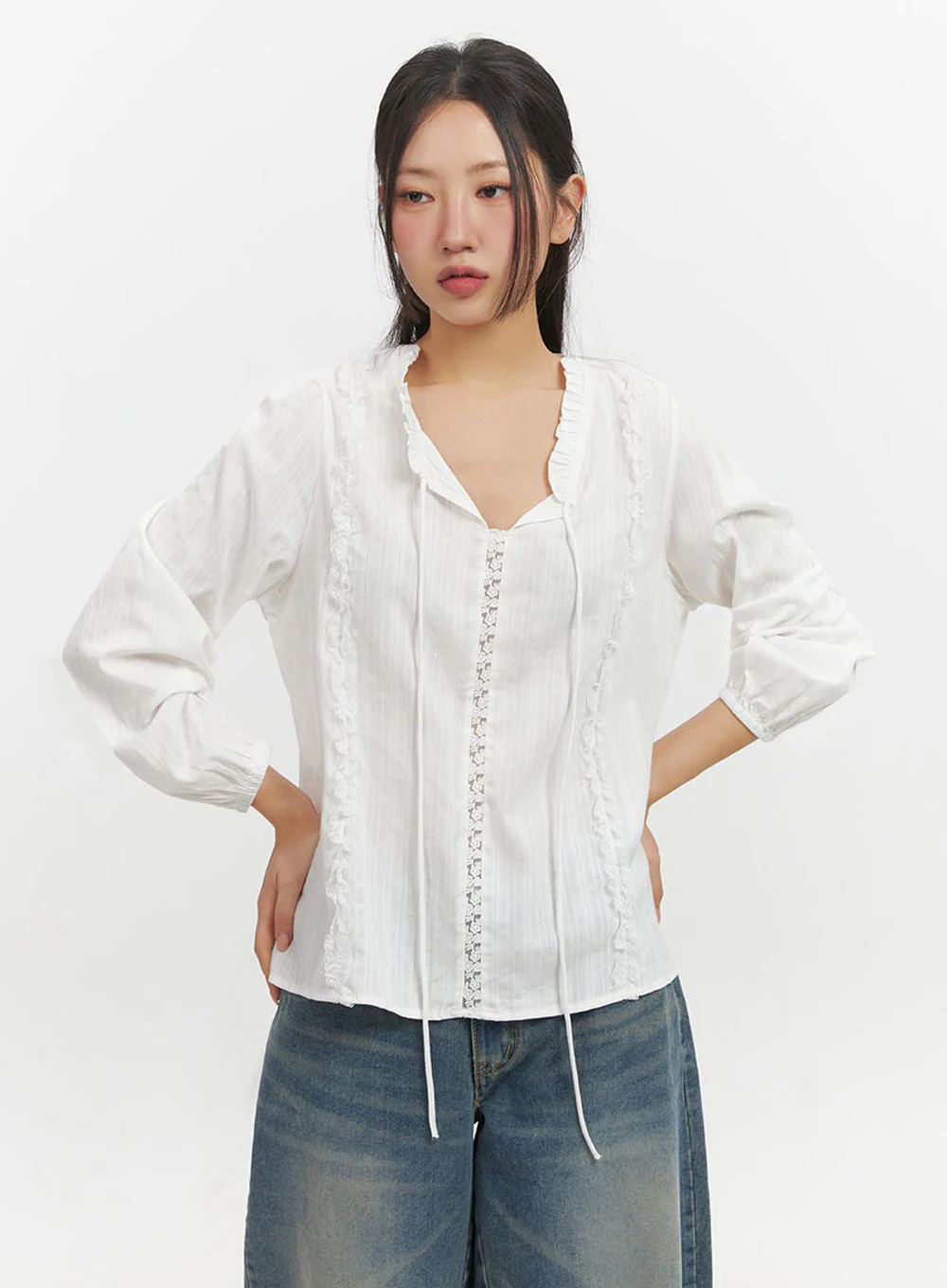 Lace-Trim Loose-Fit Blouse IF511 - Image 6