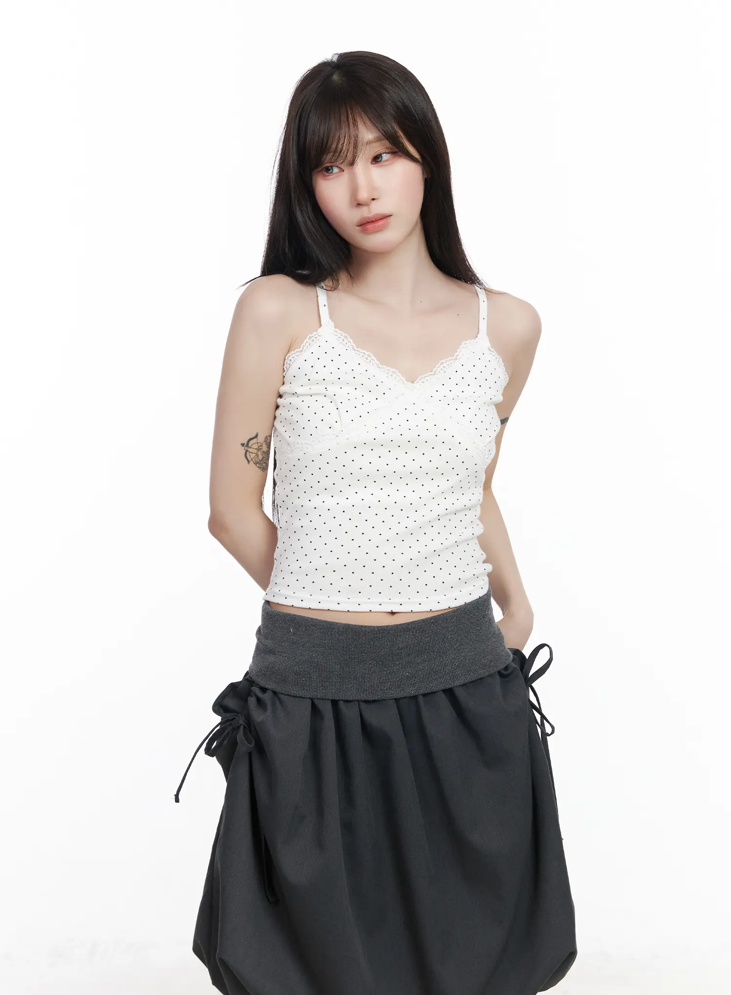 Lace Trim Polka Dot Crop Sleeveless Top CF523 - Image 11